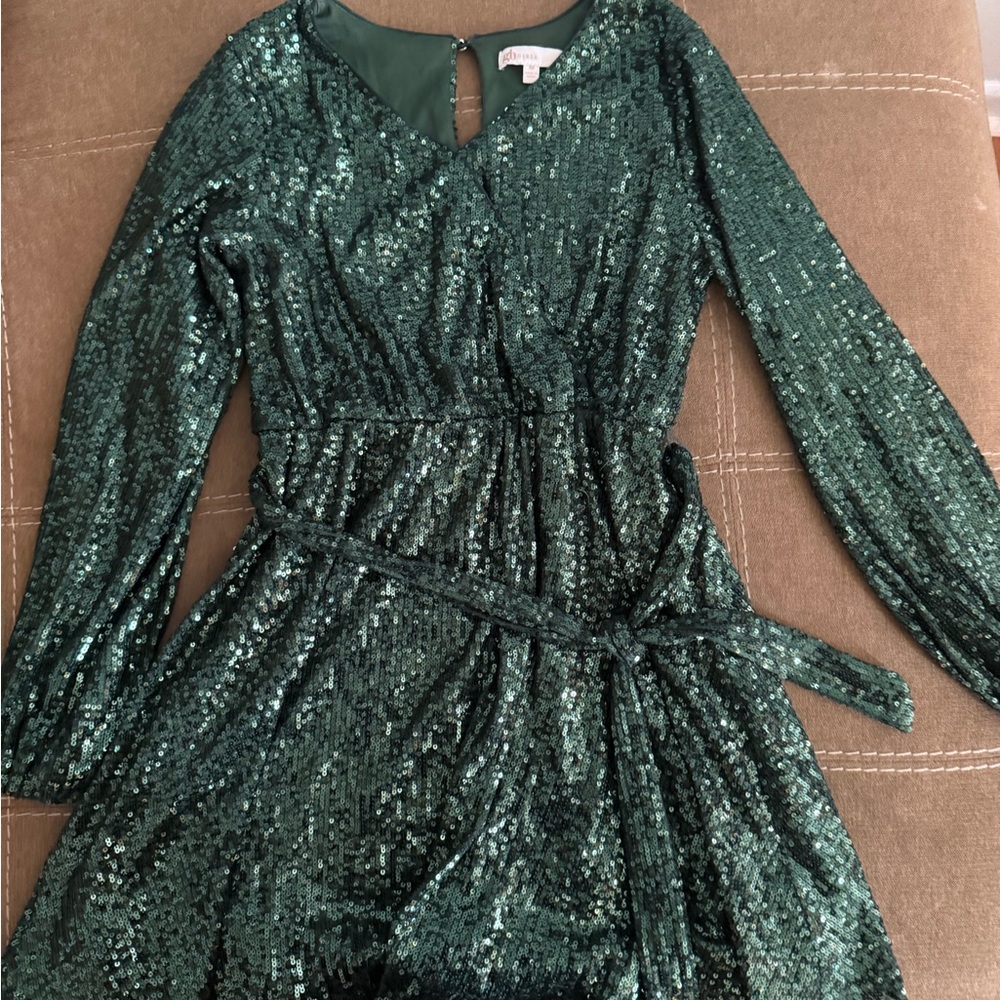 Green Sequin Long Sleeve Dress